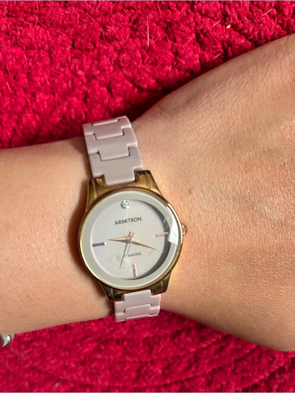 Armitron Light Pink Ceramic-Link Watch with Gold-Tone Case